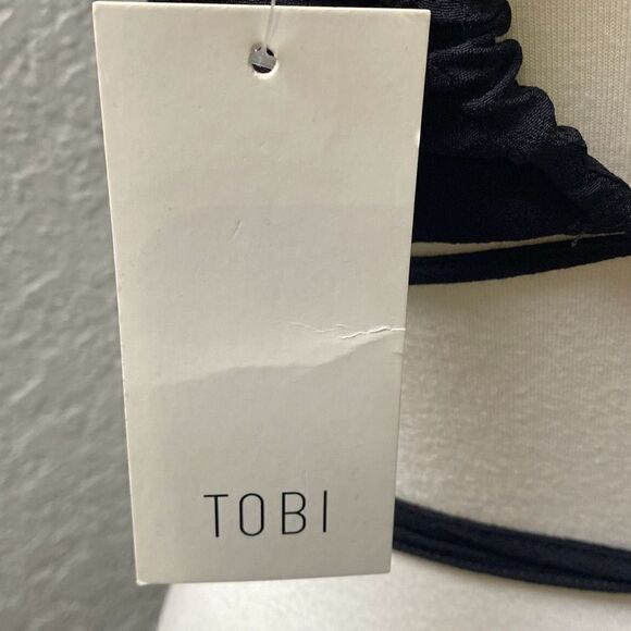 NWT TOBI black lace up sexy tie tassel shirt/top criss cross Sz L - Picture 4 of 7